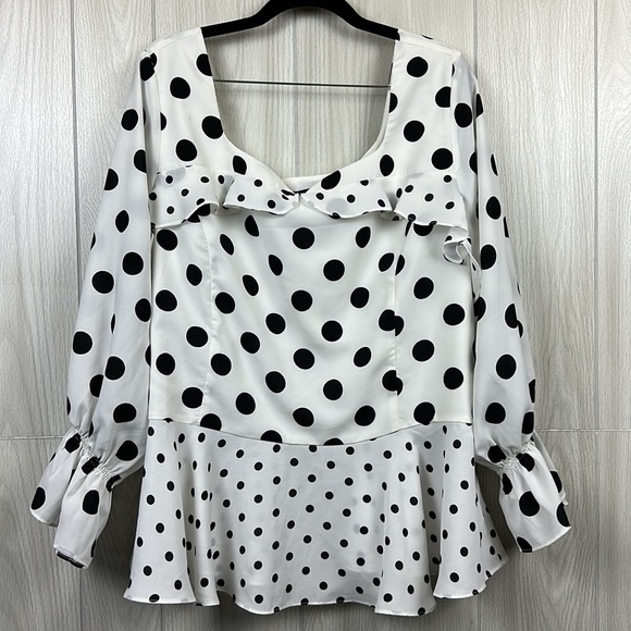 Ashley Stewart Tops - Ashely Stewart Womens White Polka Dot Top 18/20 Plus Ruffle Polyester Pinup NWT